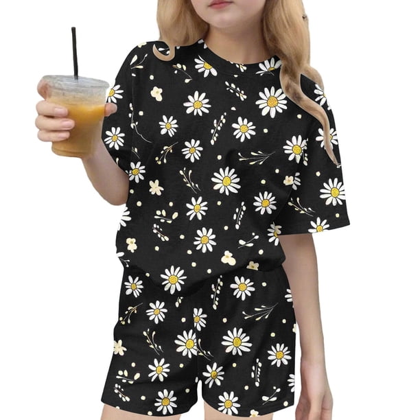 Vestido de Verano con Mangas Niños Impresión de Verano Ocio Cuello Redondo Mangas Cortas Y Pantalones Cortos Conjunto de Dos Piezas Conjunto de Verano Lindo