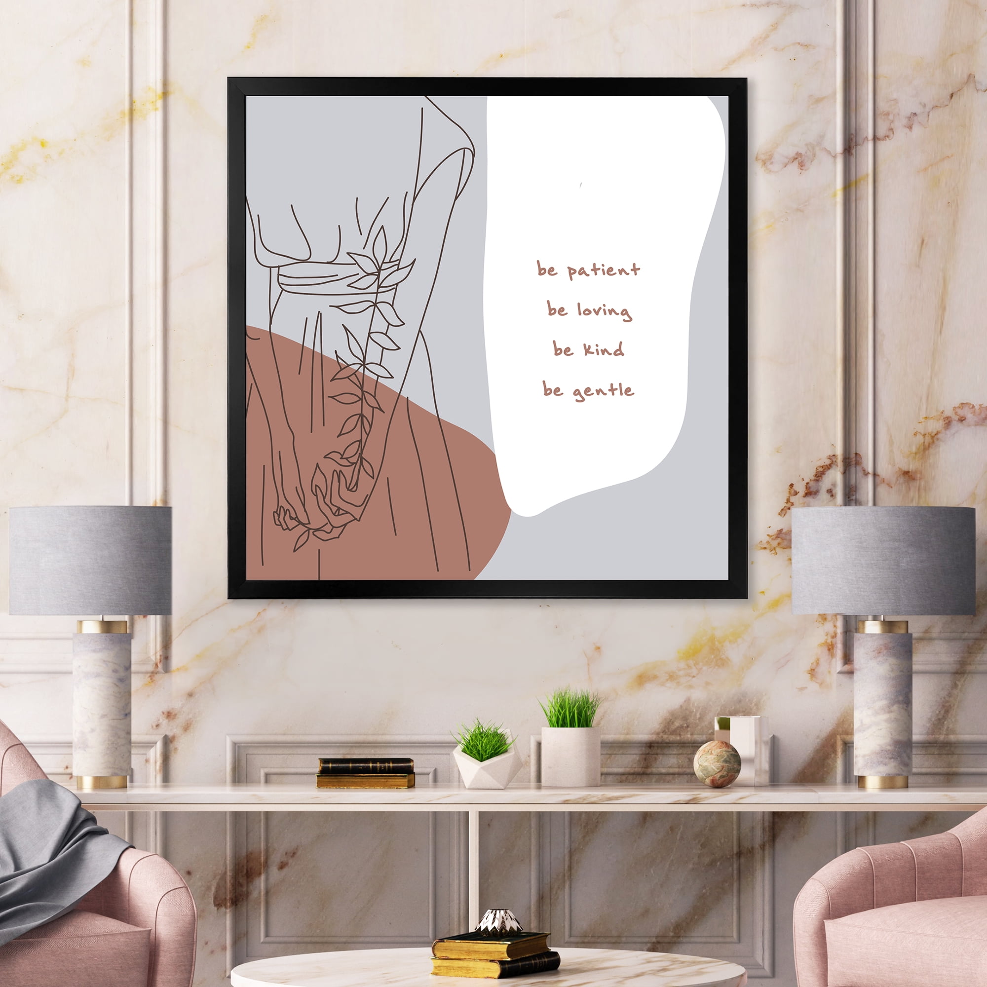 Designart 'Be Patient Be Kind Be Loving Be Patient One Line Leave' Modern Framed Art Print