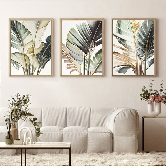 Set of 3 Palm Tree, Wall Art Print, Palm Leaf Print, Botanical Wall Art, Nordic Minimalist Tropical Plant Art Home Living Room Bedroom Wall Decoration, No Frame
