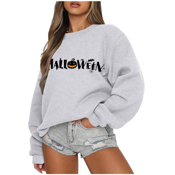 ICHUANYI Clearance Halloween Women's And Winter New Long Sleeve Loose Large Size Casual Sweatshirt Women Hoodless Sweatshirt(Gray, M) ICHUANYI WER2023081512382