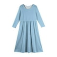 thumbnail image 4 of Inglocry Girls Maxi Dress Long Sleeve Casual Round Neck Holiday Dress with Pockets for 5-14 Years Teen Summer Dresses Light Blue 7-8Y, 4 of 4