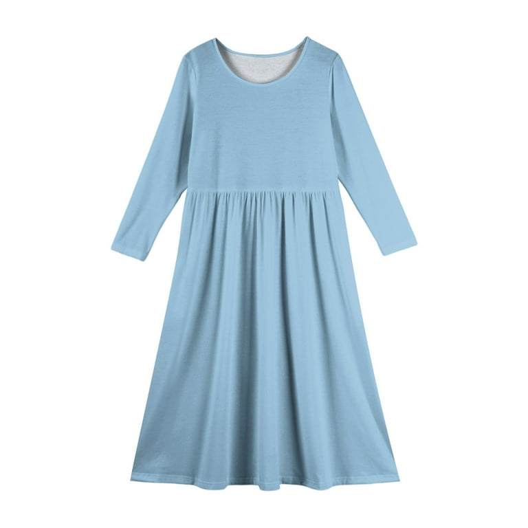 Abcomgle Girls Long Dress Size 14-16 Casual A-Line Long Sleeve Maxi Dress Solid Color Crew Neck Sundresses Summer Swing Skirt with Pockets,Blue Abcomgle Girls Long Dress Size 14-16 Casual A-Line Long Sleeve Maxi Dress Solid Color Crew Neck Sundresses Summer Swing Skirt with Pockets,Blue