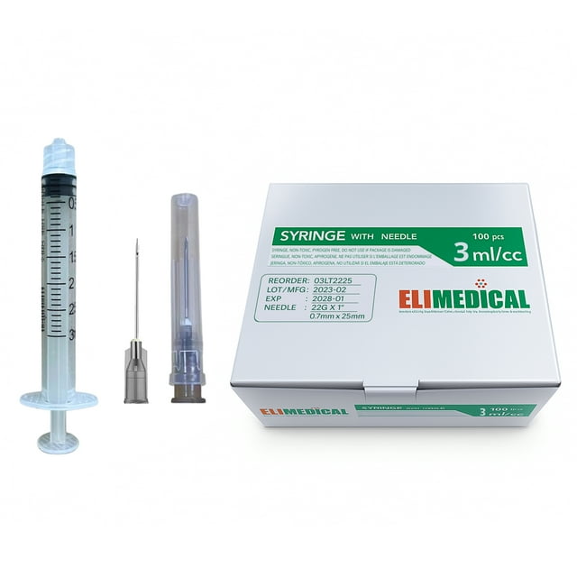 3cc 22G x 1" Elimedical Veterinary Syringe Luer Lock, 100pcs/box 03LT2225