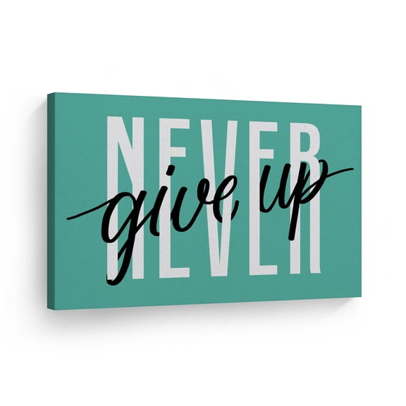 Smile Art Design Never Give Up Lettering Teal Blue Motivational Canvas Wall Art Inspirational Wall Art Entrepreneur Quote Canvas Print Modern Office Living Room Decor Artwork Gift Ready to Hang 15x22