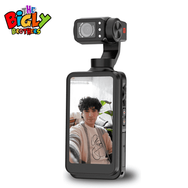 The Bigly Brothers Nimble 1 Content Creator Pocket Camera with Gimbal, 3.5" Vlogging Cam Screen, 3-Axis EIS, 5K 30FPS, 4K 60FPS, AI Face Tracking, IR Night Vision, 120° Wide Angle Sony Lens