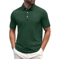 thumbnail image 3 of Mens Fashion Polo Shirts Cotton Classic Short Sleeve Thermal Button Shirt with Pocket Dark Green 5XL, 3 of 5