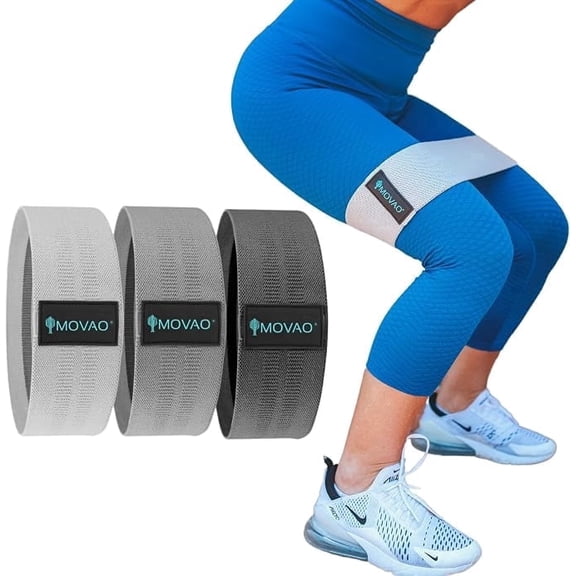 MOVAO Washable Fabric Resistance Bands - Wide Non-Slip Exercise Bands for Strength Training, Rehab, and Mobility