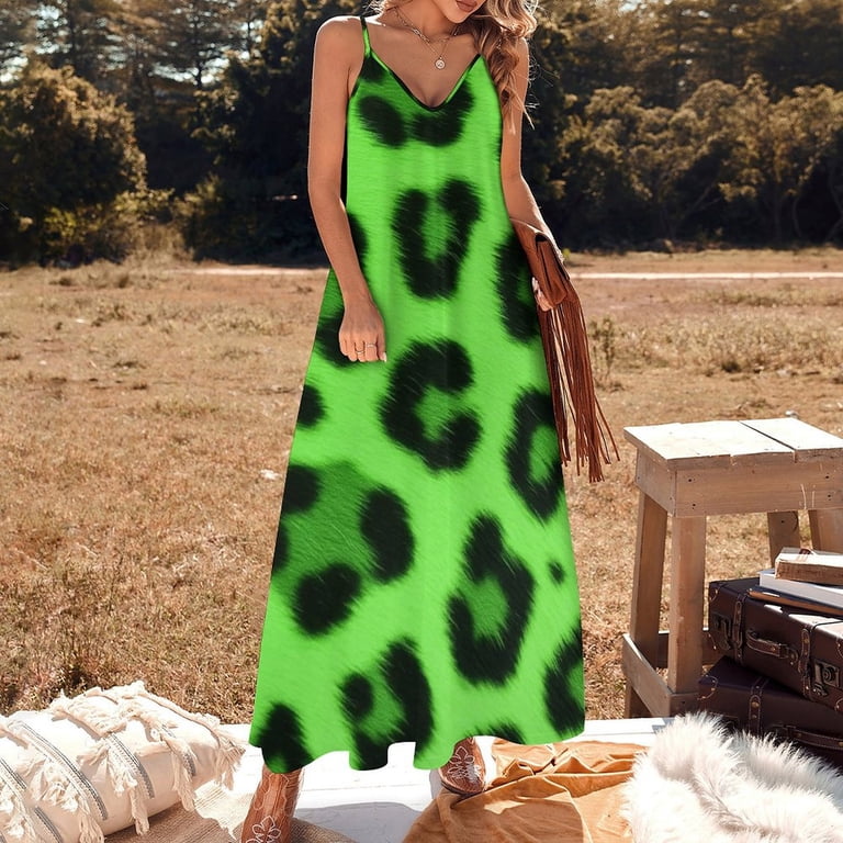 Neon Green Leopard Print Texture Sleeveless Dress Loose Women's Dress  Dresses Luxury Evening Dresses - Walmart.com