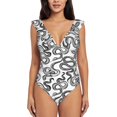 thumbnail image 2 of Yiaed Hand Drawn Snake Print Women's Ruffled One Piece Swimsuit V Neck Swimwear Slimming Monokini for Woman-Medium, 2 of 8