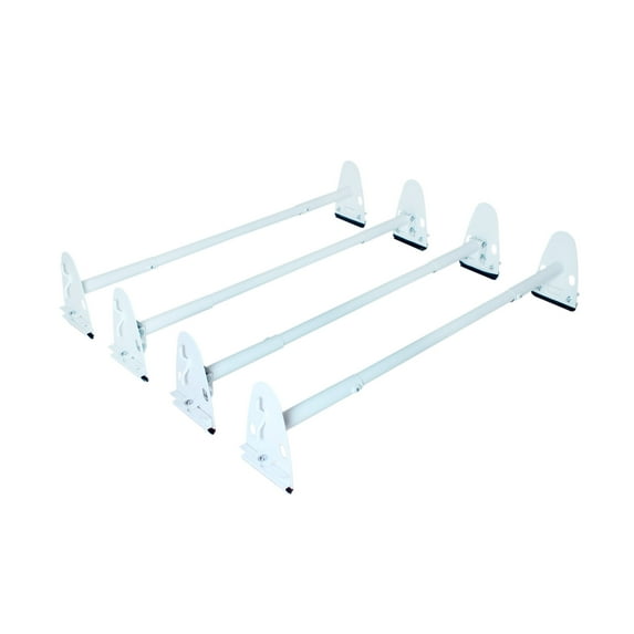 AA-Racks Model X37 Heavy Duty Rain Gutter Van Roof Rack Round Four Bar Set Steel Matte White (X37-F-WHT)