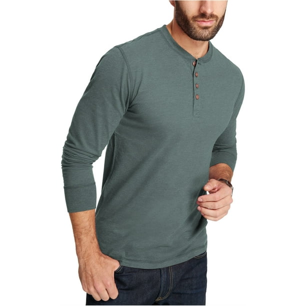 Camiseta henley jaspeada vintage para hombre resistente a la intemperie, verde, grande Weatherproof henley