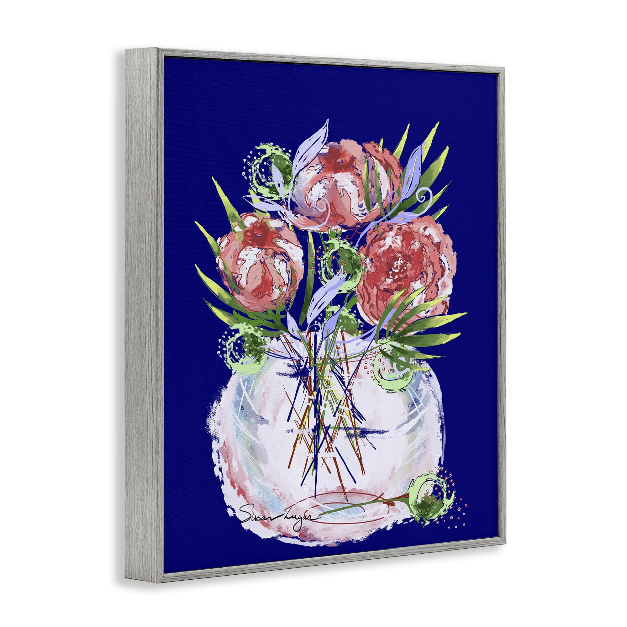 Stupell Industries Florals In Milk Glass Gray Framed Giclee Art, design by Susan Lugar