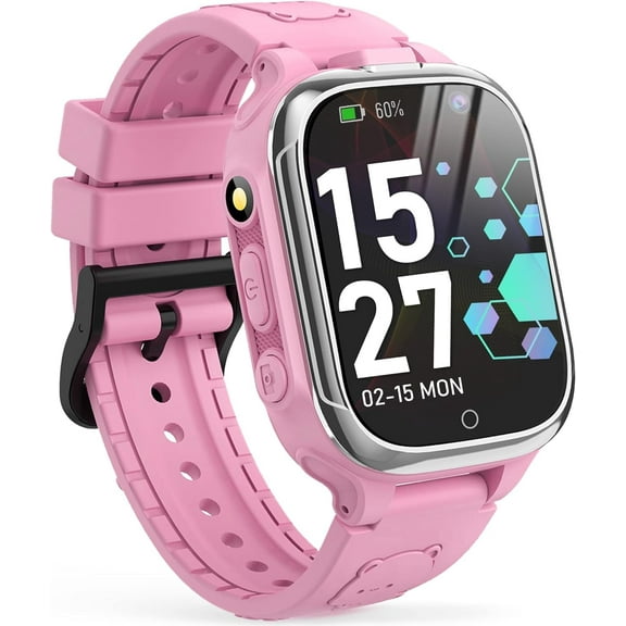Kids Smart Watch with 26 Puzzle Games Camera Video Music Player Habit Tracking Pedometer Alarm Flashlight 12/24 hr Educational Toys, Gifts for Kids Ages 8-12 Years(Pink)