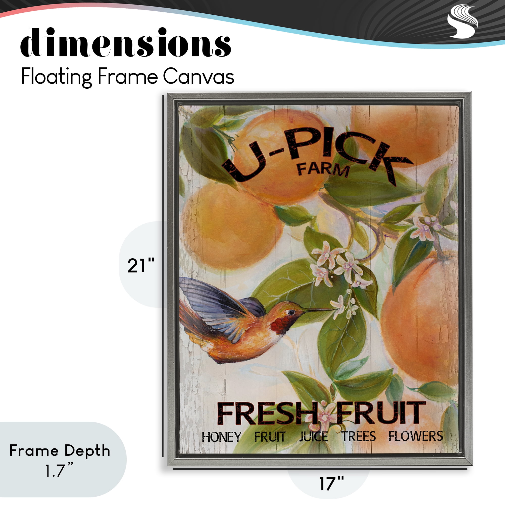 Stupell Industries U-Pick Fresh Fruit Farm Gray Framed Floater Canvas Wall Art, design by Diannart