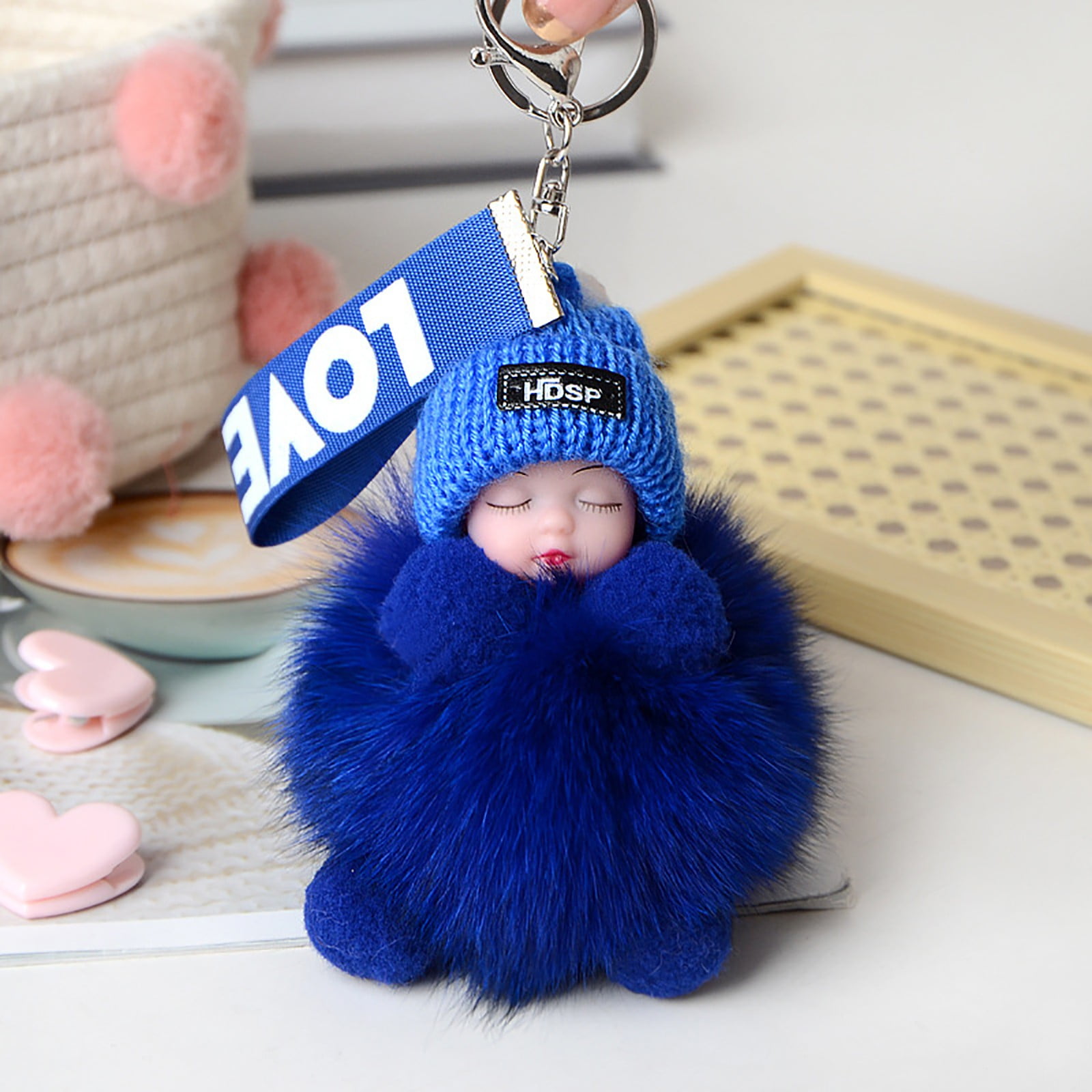 Sleepin Baby Fluffy Pompom Key Ring Holder Keychain for Sale in Houston, TX  - OfferUp