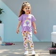 thumbnail image 2 of Girls Floral Lounge Set Size 6 Two Piece Cotton Fall Outfits Cute Short Sleeve Tees Leggings Summer Cute Clothes 4 Years, Purple, 2 of 7
