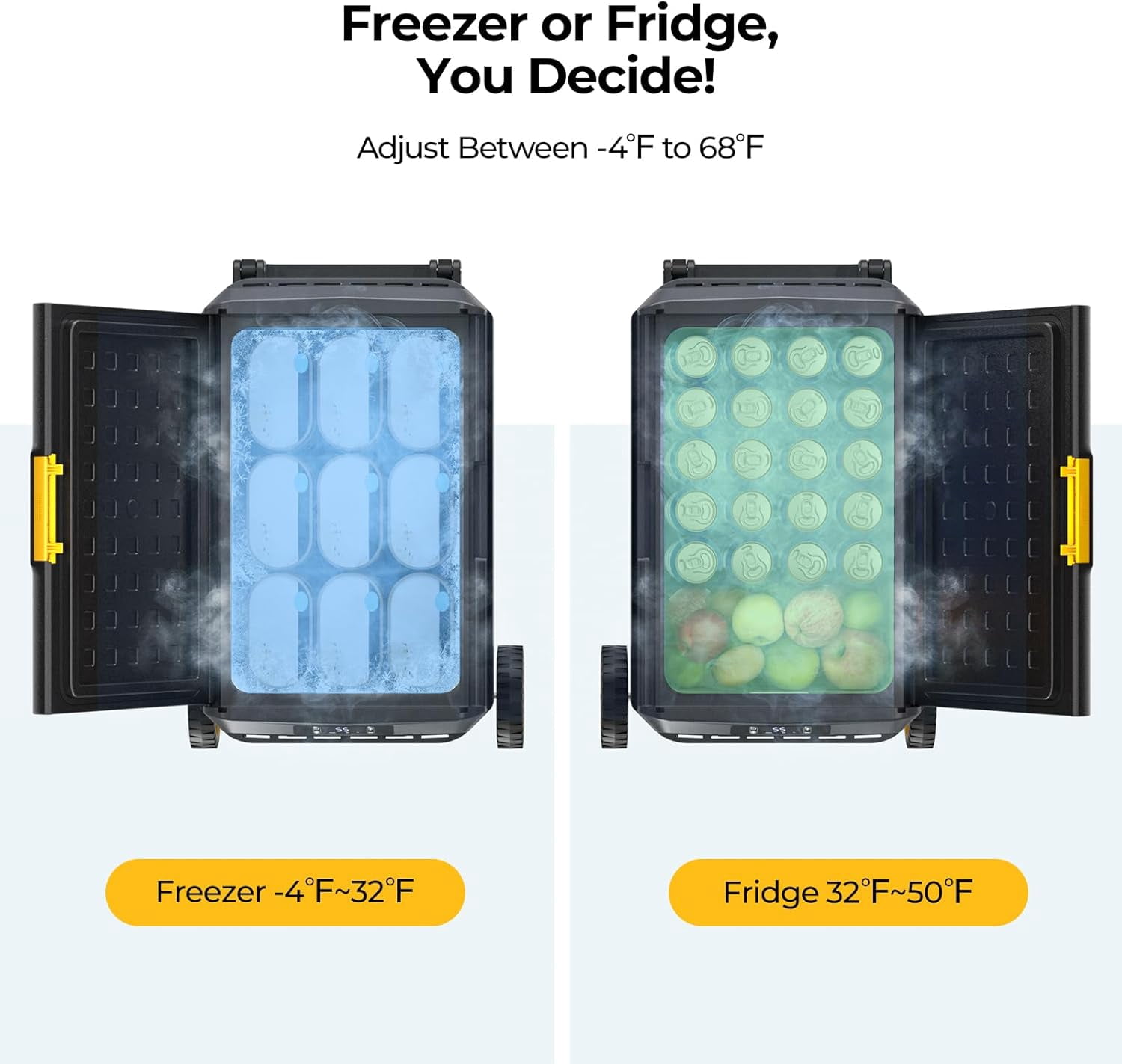 BougeRV 12 Volt Car Refrigerator with Wheels, CRS 63 Quart Portable Fridge Freezer with APP Control, -4℉ to 68℉ for Truck RV Camping