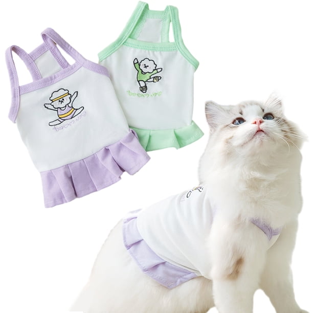 Paquete de 2 camisas para perro, falda, camisetas de ballet, chaleco de algodón, vestido plisado, ropa para cachorros, camisas de verano, lindas camisetas, ropa suave para mascotas para pequeños y