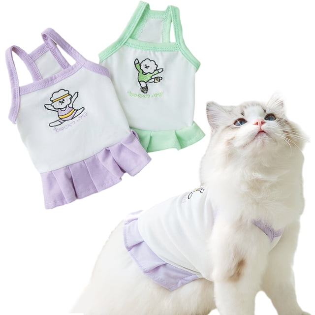 Paquete de 2 camisas para perro, falda, camisetas de ballet, chaleco de algodón, vestido plisado, ropa para cachorros, camisas de verano, lindas camisetas, ropa suave para mascotas para pequeños y