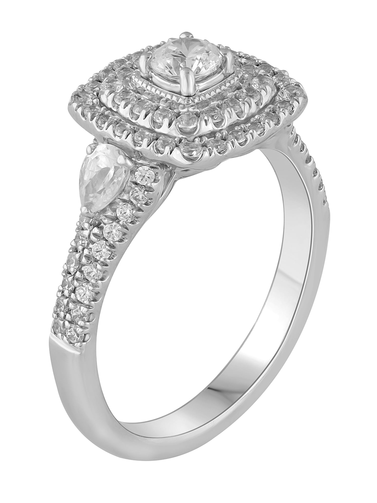 Platinum 950 1 CTTW I2/HI Diamond Cushion Multi Halo Engagement Ring Featured with Pear Stone
