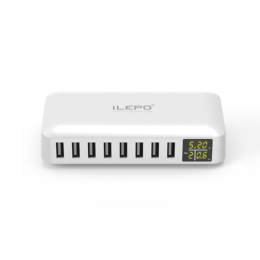 8 Ports Smart USB Charger 40W 8A Multi Port USB Hub with LCD Display Fast Charging Wall Charger Power Adapter with 4ft Long Power Cord