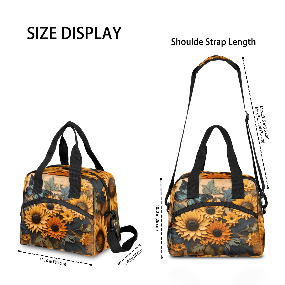 Herdesigns Sunflower Butterfly Insulated Lunch Bag for Women Men Adults Large Reusable Lunch Box Leakproof Portable Cooler Tote Bags with Adjustable Shoulder Strap