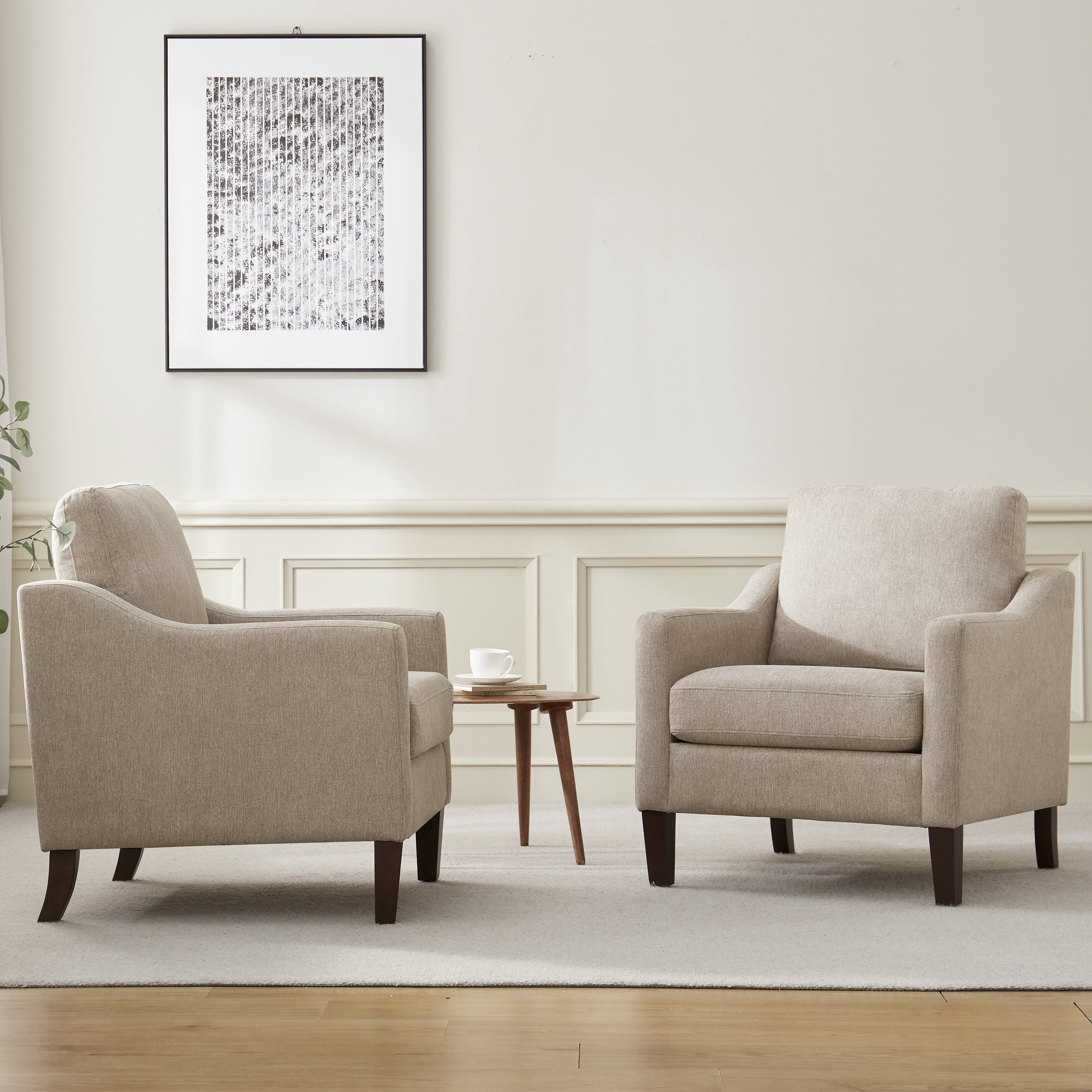 Vknow Furniture Adult Upholstered Solid Wood Dining Chairs, Brown (Set of 2)