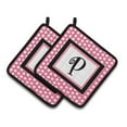 thumbnail image 2 of Letter L Monogram - Pink Black Polka Dots Pair of Pot Holders, 2 of 7
