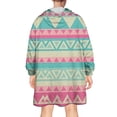 thumbnail image 2 of Wearable Oversized Blanket,Pink and Blue Triangle Pattern Wearable Blanket Hoodie for Adults,Cozy Hooded Blankets with Super Pockets,Super Warm Fuzzy Pullover for Women & Men, 2 of 6