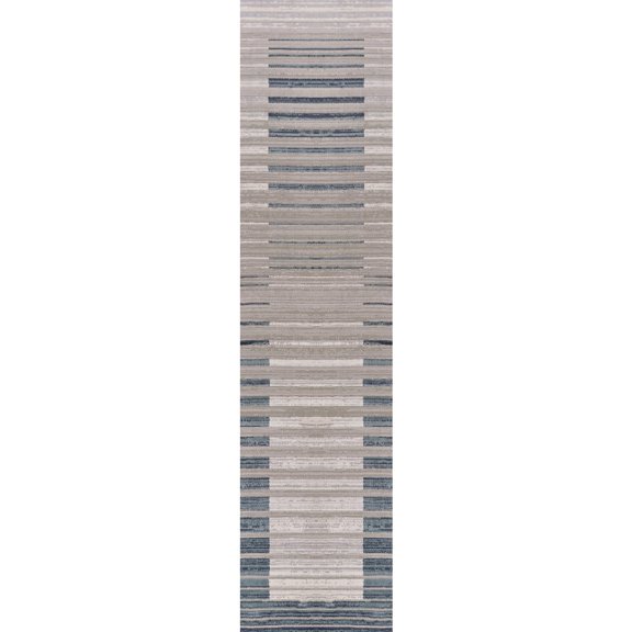 8' Ivory And Blue Abstract Runner Rug