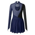 thumbnail image 6 of Doomiva Women Giltter Rhinestone Dance Dress Long Sleeve Figure Ice Skating Dance Leotard Dress Navy Blue L, 6 of 7
