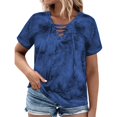 thumbnail image 2 of Women Summer Casual Tops, Plus Size V Neck Tie Dye T Shirts with Lace Up Front Design, 2 of 7