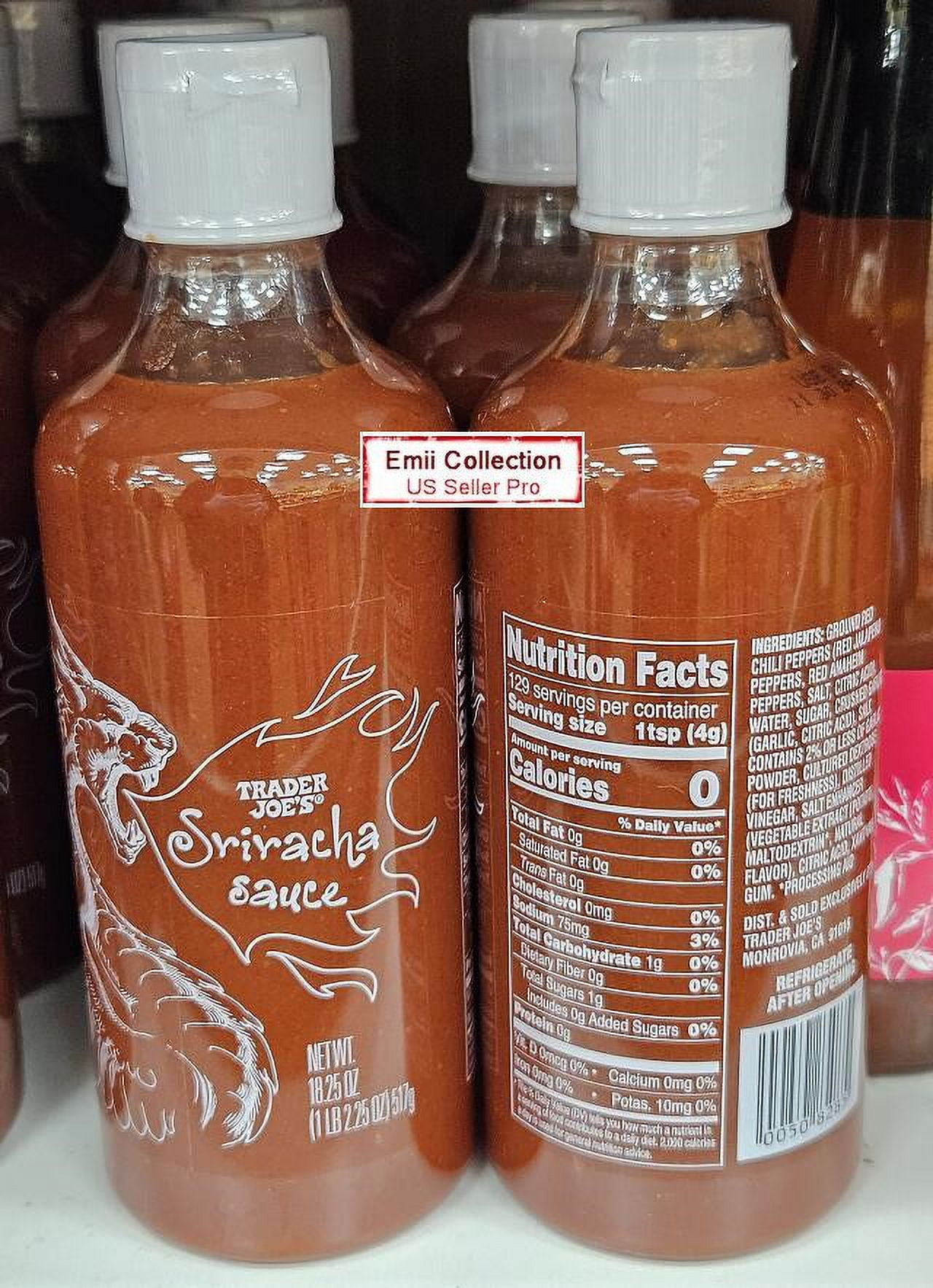 Trader Joe's Sriracha Hot Sauce 18.25oz 517g (2 Bottles)