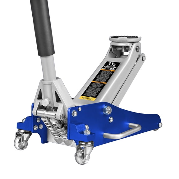 JACK BOSS Hydraulic Low Profile Aluminum and Steel Racing Floor Jack with Dual Piston Quick Lift Pump, 1.5 Ton (3,000 lb) Capacity, Blue