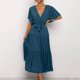 thumbnail image 2 of Vestido bohemio de mujer con cuello en V, estampado, manga corta y falda larga hasta la cintura: poliéster ligero, cintura elástica, adecuado para primavera/verano, trabajo/fiestas., 2 of 5
