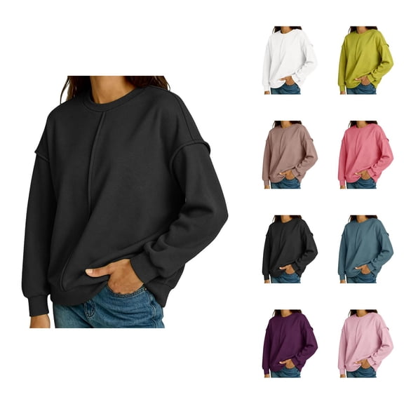 Oversized Sweatshirt for Women Long Sleeve Drop Shoulder Casual Seams Plain Crewneck Sweatshirts Pullover Tops