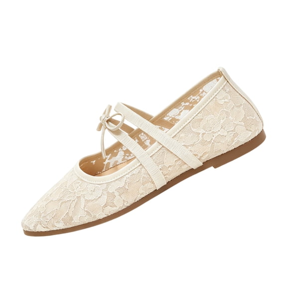 EKVAHL Slip On Ballet Flats for Women, Mesh Breathable Soft Flat Casual Shoes, Bow Decor Summer Party Daily Tennis Shoes White