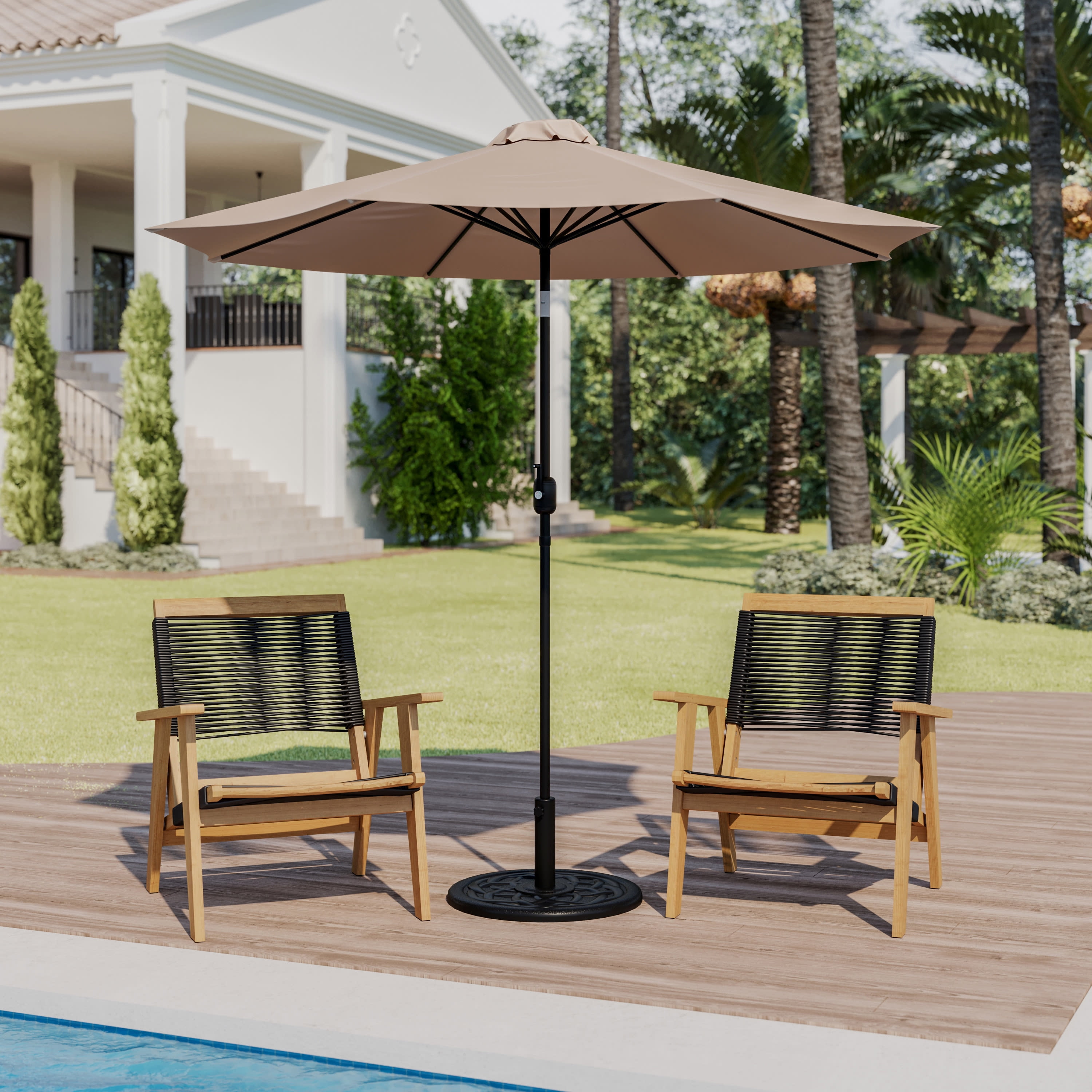 Flash Furniture Kona Tan 9 FT Round Umbrella with Crank and Tilt