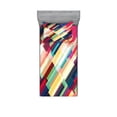 thumbnail image 2 of Ambesonne Abstract Fitted Sheet & Pillow Sham Set, Geometric Color Lines, Queen, Multicolor, 2 of 3