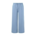 thumbnail image 4 of Pantalones palazzo de lino para mujer: cintura alta, cordón, pernera ancha, playa/casual, tallas S-XXXL, 4 of 5