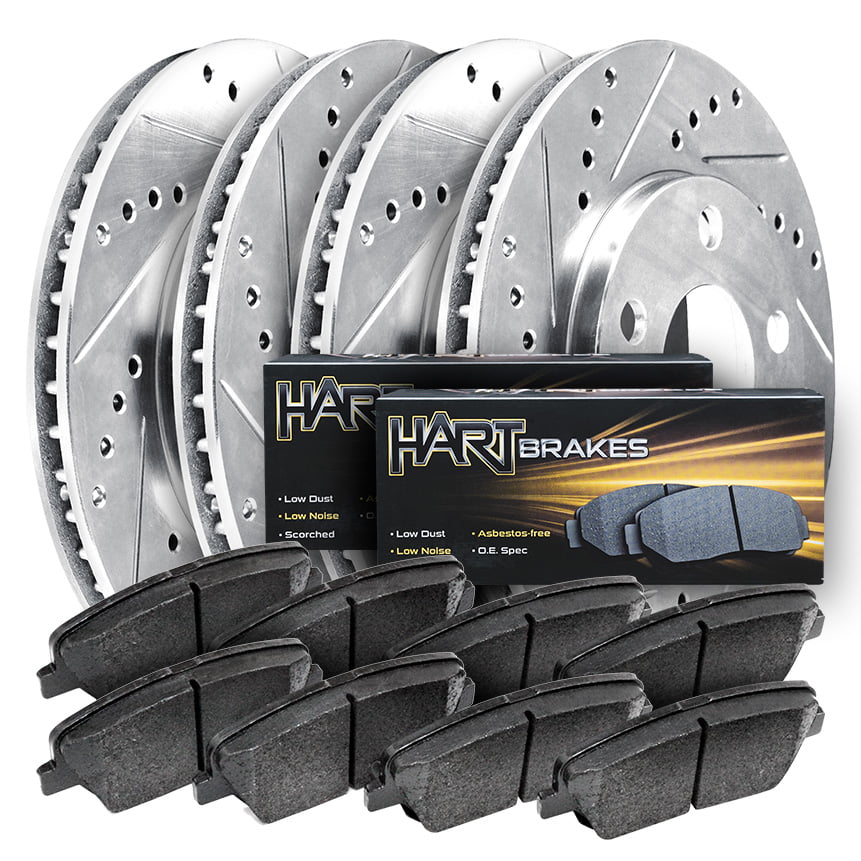 Hart Brakes Front Black Drilled/Slotted Brake Rotors Ceramic Brake Pads 