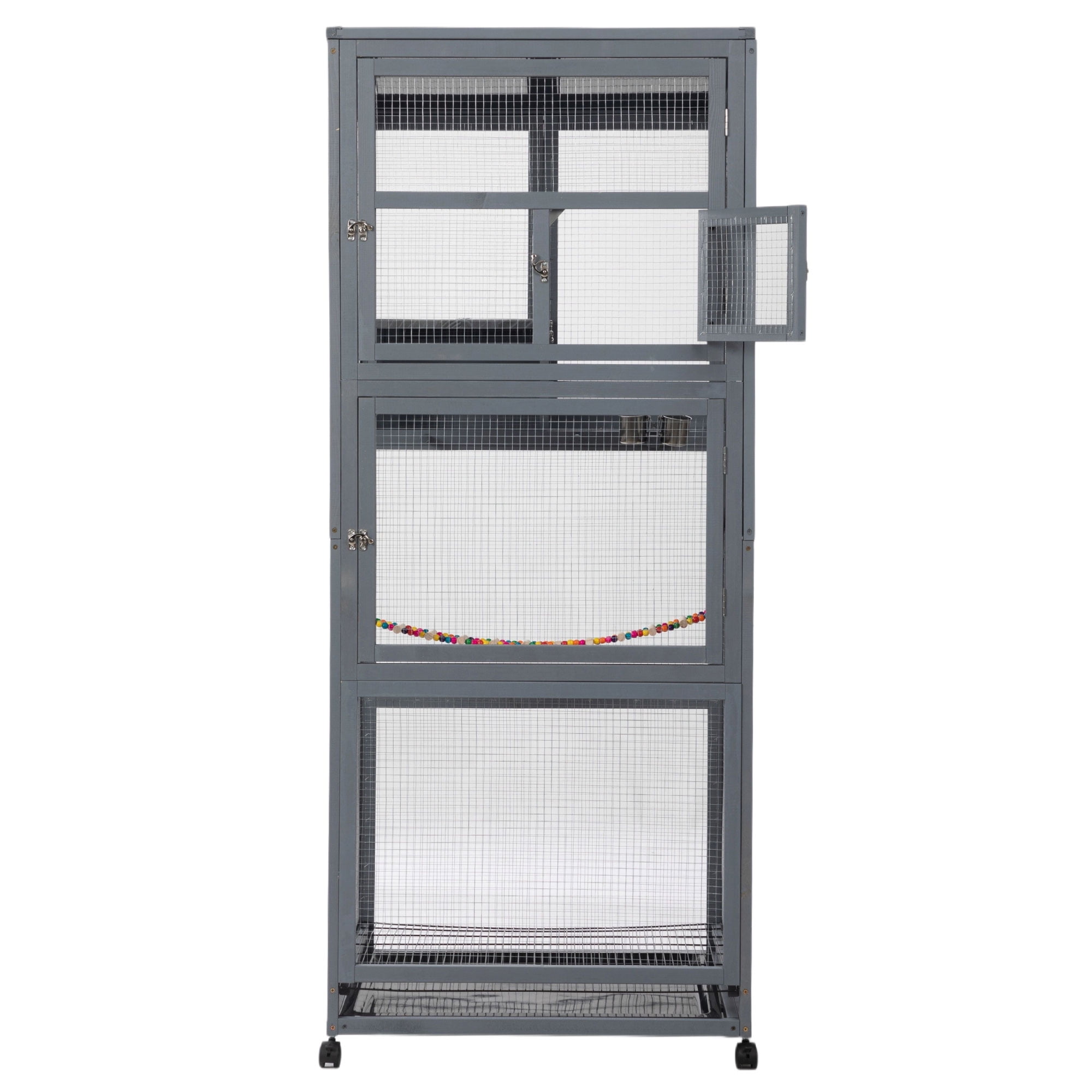Kadyn 68" Outdoor Large Bird Cage with Universal Wheels, Wood Bird Aviaries Flight Cage Indoor Bird Habitats for Habitat for Parakeets, Lovebirds, Canaries, Gray