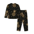 thumbnail image 2 of Kll Gold Glitter Pineapples Print Women'S Long Sleeve Pajamas With Pants Sleepwear Loungewear 2 Set-Large, 2 of 9
