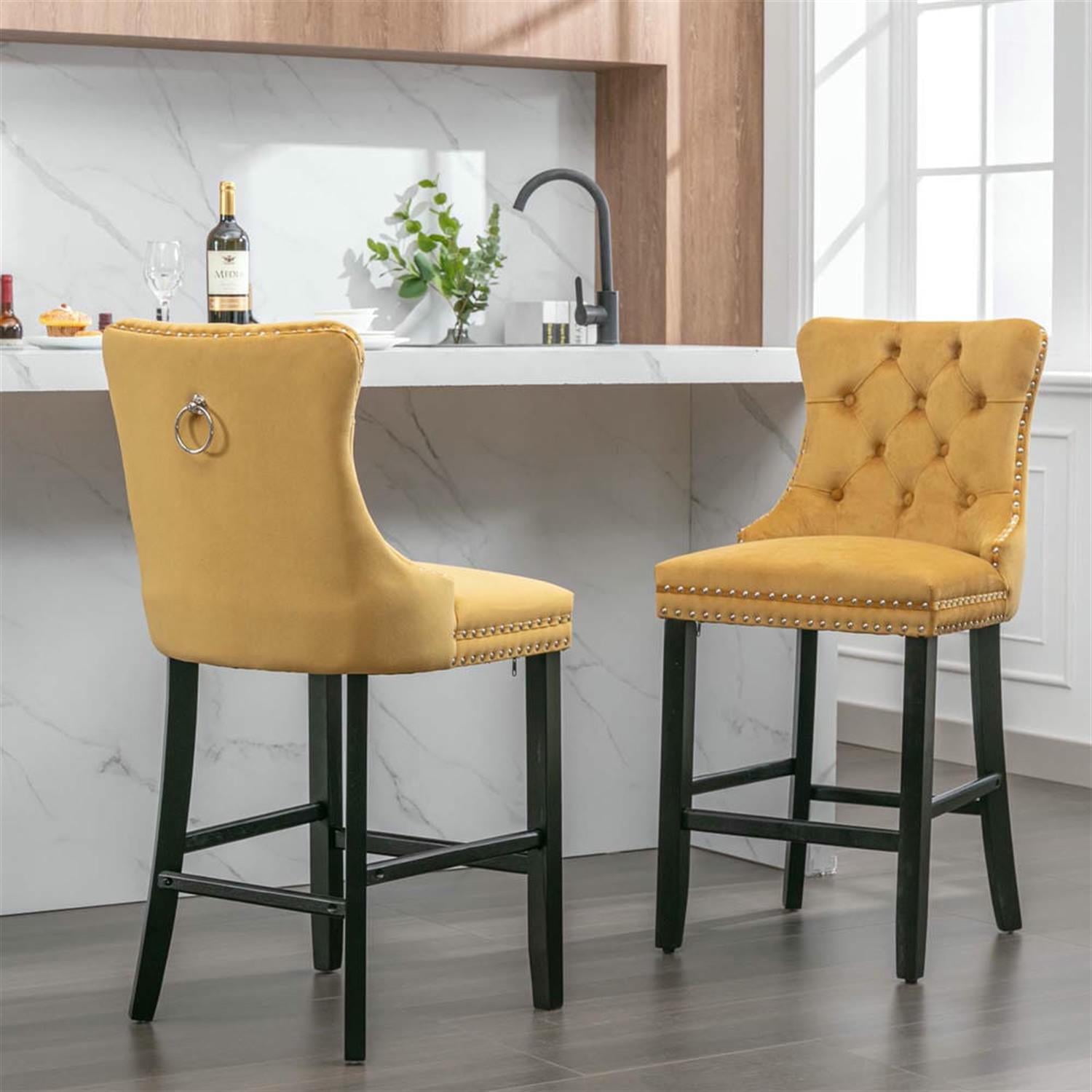 Demi Bonn 40" Counter Height Bar Stools Set of 2, Velvet Upholstered Barstools with Back, Kitchen Island Countertop Chairs for Dining Room, Gold