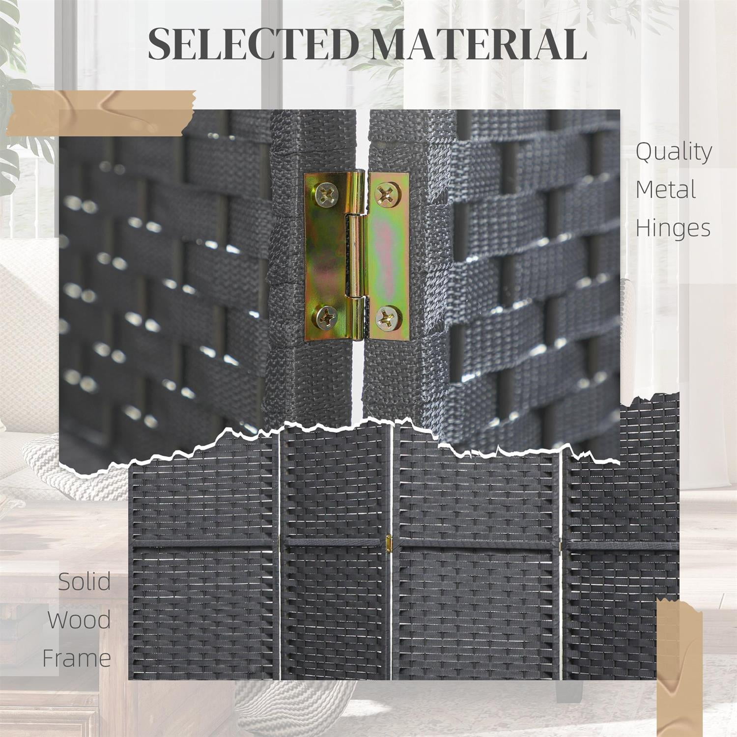 Demi Bonn 4 Panel Folding Room Divider Screen, 5.6' Tall Privacy Screen, Home Office Partition, Space Saving Design, Easy to Assemble, Gray