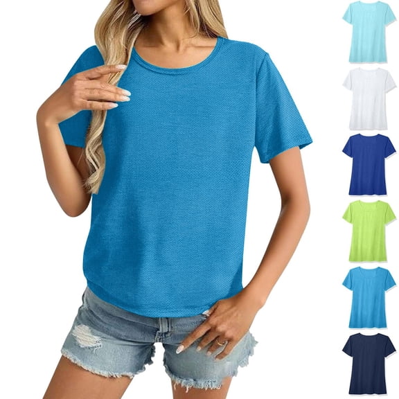 Yxbdin Quick Dry Workout Tops for Women Plus Size Summer Shirts Athletic Gym Running Tees Comfy Short Sleeve Tshirts Classic Crew Neck T Shirts