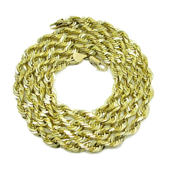 10K Yellow Gold 5mm Solid Rope Diamond Cut Chain, FREE Microfiber Cloth, Link Mens Womens Necklace, Giorgio Bergamo