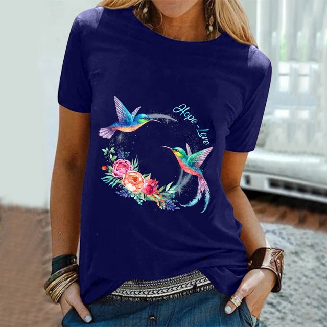 SMihono Hauts pour Femmes Été Chic Décontracté Femmes Décontracté Impression de Lettres Manches Courtes Col Rond T-Shirt Ample Blouse Hauts T-Shirt Oversize pour Femmes