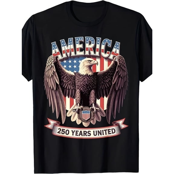 Men'S USA 250 Years United Bald Eagle Patriotic T-Shirt - Vintage Flag Graphic Tee with 250th Anniversary Design, Comfortable Breathable Soft Tee, Men's 100% Cotton T-Shirt 180gsm