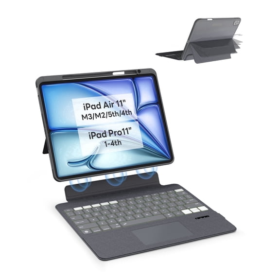 EIP Magnetix Keyboard Case for iPad Air 11 inch M4/M3/M2, 5th/4th Gen, iPad Pro 11" 1-4th, with Patented Stylus Shortcuts, Adjustable Stand, Detachable Keyboard, Backlit [Not for Pro 11 M4]